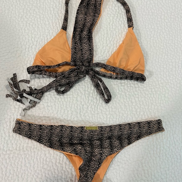 Orange animal print poema swimwear bikini set reversible - Picture 6 of 6